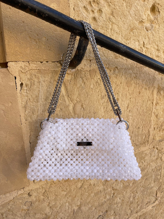 Luxury Beaded Bag White ,,Arte''